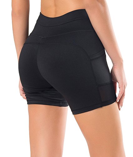 Sudawave - Malla de ciclismo para mujer, pantalones cortos de yoga con bolsillos para deporte, todo el año, Mujer, color Negro , tamaño medium