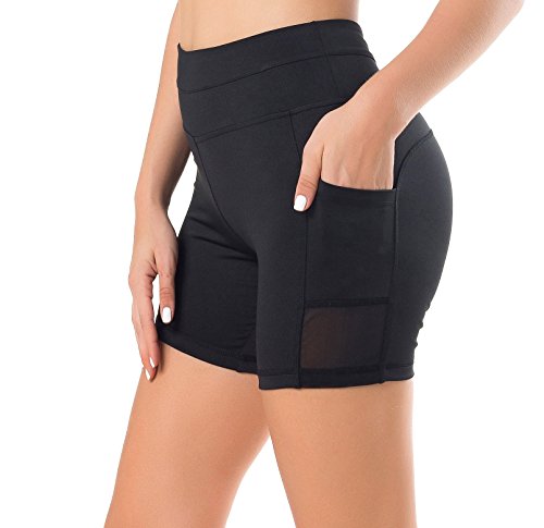 Sudawave - Malla de ciclismo para mujer, pantalones cortos de yoga con bolsillos para deporte, todo el año, Mujer, color Negro , tamaño medium