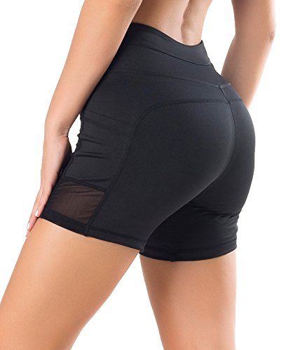 Sudawave - Malla de ciclismo para mujer, pantalones cortos de yoga con bolsillos para deporte, todo el año, Mujer, color Negro , tamaño small