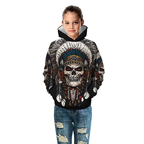 Suéter para Niños De Estilo Indio 3D, Calavera Y Cabeza De Toro Sudadera con Capucha para Niños con Estampado Digital, Camiseta Holgada Informal De Manga Larga