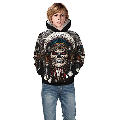 Suéter para Niños De Estilo Indio 3D, Calavera Y Cabeza De Toro Sudadera con Capucha para Niños con Estampado Digital, Camiseta Holgada Informal De Manga Larga