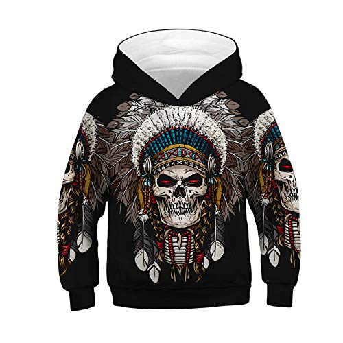 Suéter para Niños De Estilo Indio 3D, Calavera Y Cabeza De Toro Sudadera con Capucha para Niños con Estampado Digital, Camiseta Holgada Informal De Manga Larga