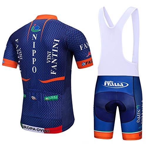 SUHINFE Conjunto Ropa Equipacion, Ciclismo Maillot y Culotte Pantalones Cortos con 5D Gel Pad para Verano Deportes al Aire Libre Ciclo Bicicleta, Fan-Blue, XL