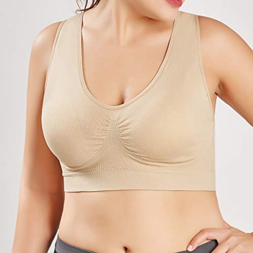 Sujetador Deportivo para Mujer SHOBDW 2019 Nuevo Cómodo Color Sólido Cuello en V Tank Tops Blusa Camisole Camisetas Mujer Tirantes Deporte Bra Tallas Grandes S-6XL(Beige,3XL)