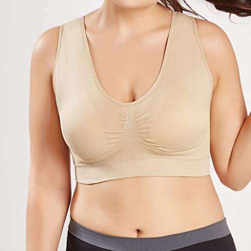 Sujetador Deportivo para Mujer SHOBDW 2019 Nuevo Cómodo Color Sólido Cuello en V Tank Tops Blusa Camisole Camisetas Mujer Tirantes Deporte Bra Tallas Grandes S-6XL(Beige,3XL)