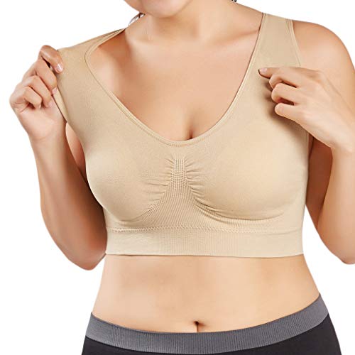 Sujetador Deportivo para Mujer SHOBDW 2019 Nuevo Cómodo Color Sólido Cuello en V Tank Tops Blusa Camisole Camisetas Mujer Tirantes Deporte Bra Tallas Grandes S-6XL(Beige,3XL)