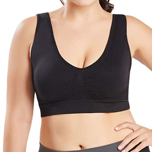 Sujetador Deportivo para Mujer SHOBDW 2019 Nuevo Cómodo Color Sólido Cuello en V Tank Tops Blusa Camisole Camisetas Mujer Tirantes Deporte Bra Tallas Grandes S-6XL(Negro,XXL)