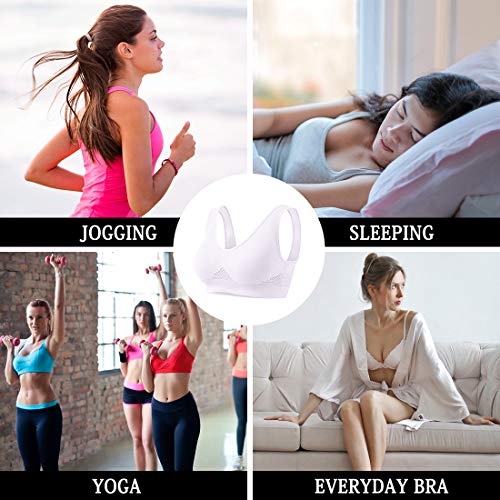 Sujetador Deportivo para Mujeres Bra con Almohadillas Extraíbles para Correr Sin Costuras Yoga Ropa Negro Blanco Nude Violeta Rojo, 2 Piezas