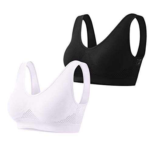 Sujetador Deportivo para Mujeres Bra con Almohadillas Extraíbles para Correr Sin Costuras Yoga Ropa Negro Blanco Nude Violeta Rojo, 2 Piezas