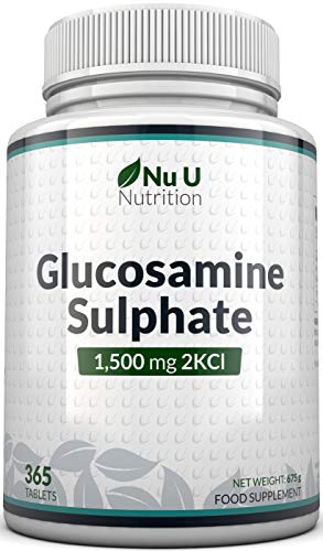 Sulfato de Glucosamina 1.500 mg 2KCl, 365 comprimidos (Suministro Para 1 Año) | Alta Potencia | Fabricado en el Reino Unido por Nu U Nutrition.