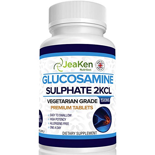 SULFATO DE GLUCOSAMINA 2KCl 1500 mg Por JeaKen - Suplementos para Articulaciones | Glucosamina de Alta Resistencia | Grado Vegetarianos y Veganos | 365 Tabletas (Suministro Para 1 Año) Sin Alérgeno