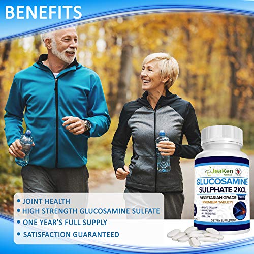 SULFATO DE GLUCOSAMINA 2KCl 1500 mg Por JeaKen - Suplementos para Articulaciones | Glucosamina de Alta Resistencia | Grado Vegetarianos y Veganos | 365 Tabletas (Suministro Para 1 Año) Sin Alérgeno