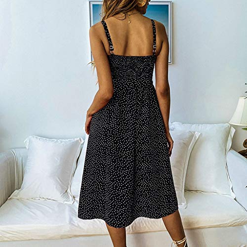 Sulifor Vestido con Estampado Informal de Lunares,Vestido con Volantes y Botones,Vestido Largo de Fiesta,Vestido de playe de Verano para Mujer,Vestido Precioso y Elegante