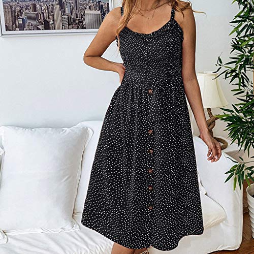 Sulifor Vestido con Estampado Informal de Lunares,Vestido con Volantes y Botones,Vestido Largo de Fiesta,Vestido de playe de Verano para Mujer,Vestido Precioso y Elegante