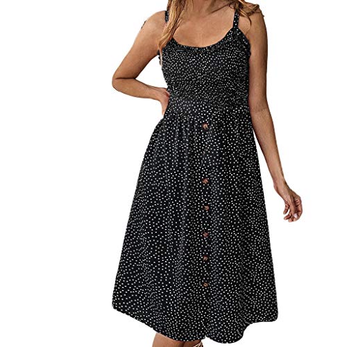 Sulifor Vestido con Estampado Informal de Lunares,Vestido con Volantes y Botones,Vestido Largo de Fiesta,Vestido de playe de Verano para Mujer,Vestido Precioso y Elegante