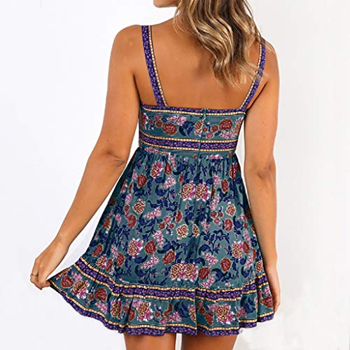 Sulifor Vestido con estampato Floral,Vestido de Color ocurzo para Mujer,Vestido Mini de la Playa,Vestido de Las Vacaciones para Mujer,Vestido Linda y Dulce Informal