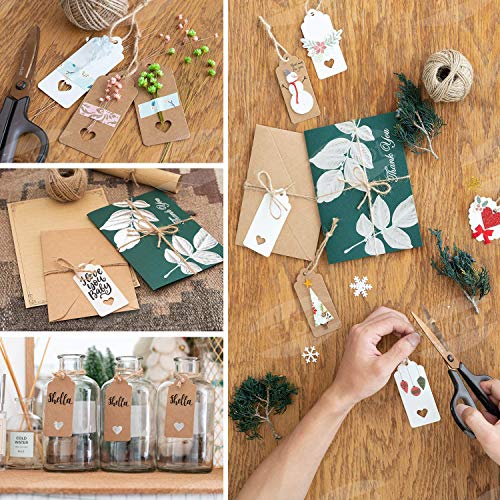SuMille 200 piezas Etiquetas regalo etiquetas papel kraft de regalo de bricolaje,cuerda de cáñamo de 30m, utilizadas para bodas, cumpleaños y Navidad