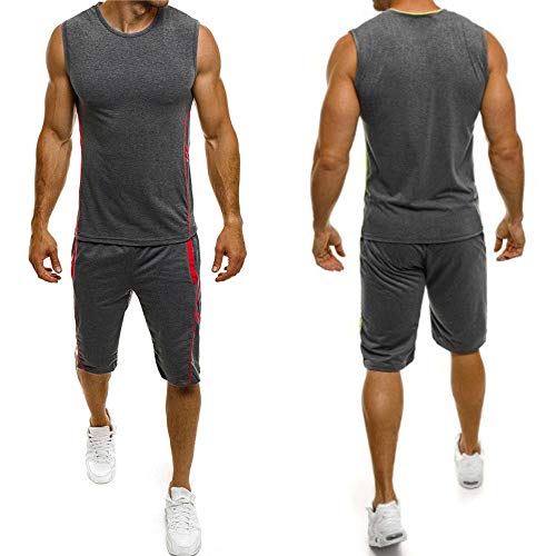 Summer Fitness Sportswear Fitness Sweat-Absorbent Quick-Drying Men's Sports Running Clothes Gym Clothing Suit Sleeveless Vest Shorts 2pcs Jogging Sportswear