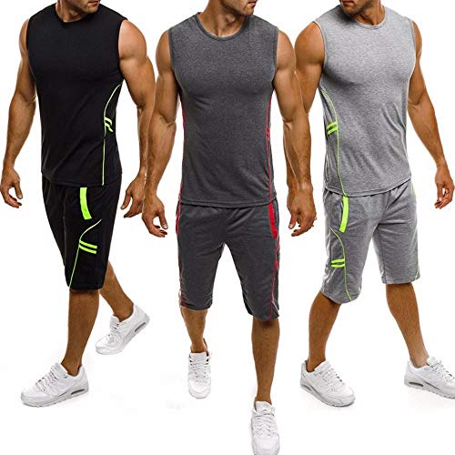 Summer Fitness Sportswear Fitness Sweat-Absorbent Quick-Drying Men's Sports Running Clothes Gym Clothing Suit Sleeveless Vest Shorts 2pcs Jogging Sportswear