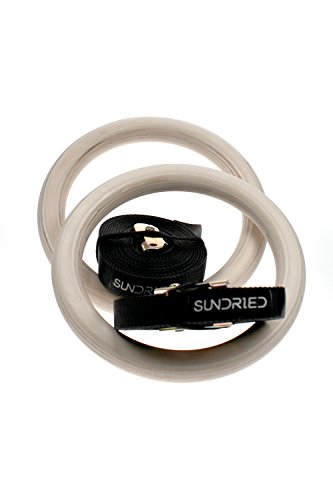 Sundried Anillas de Gimnasia de Madera con Correas de Ejercicios de Gimnasia Anillos de Gimnasia Anillos Crossfit Atlética Dip Gym Rings