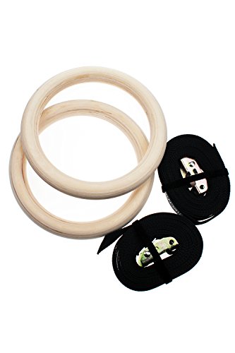 Sundried Anillas de Gimnasia de Madera con Correas de Ejercicios de Gimnasia Anillos de Gimnasia Anillos Crossfit Atlética Dip Gym Rings