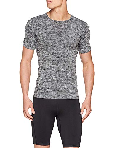 Sundried Mens Ajuste del músculo Compresión Camiseta sin Fisuras Atlético Gimnasio Ropa (Gris, L-XL)