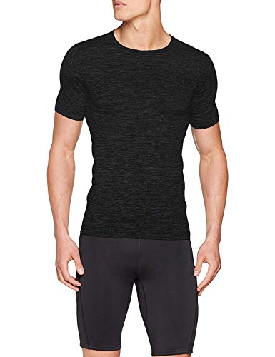 Sundried Mens Ajuste del músculo Compresión Camiseta sin Fisuras Atlético Gimnasio Ropa (Negro, S)