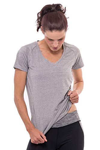 Sundried para Mujer Cuello en V Aptitud Camiseta de Entrenamiento Activewear Gimnasio de Deportes señoras de Yoga Corrientes Superiores (Gris, M)