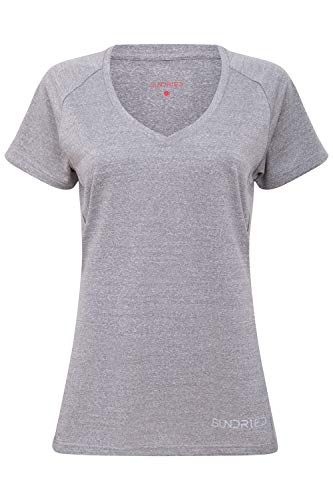 Sundried para Mujer Cuello en V Aptitud Camiseta de Entrenamiento Activewear Gimnasio de Deportes señoras de Yoga Corrientes Superiores (Gris, M)