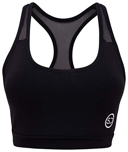 Sundried Premium Sujetador de los Deportes Running Fitness, Yoga Entrenamiento Acolchada Crop Top (L, Negro)