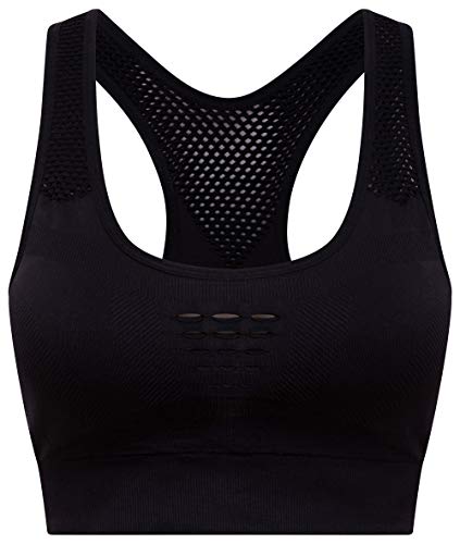 Sundried señoras Sujetador de los Deportes de Alto Impacto Entrenamiento Running Wear Yoga Crossfit (Negro, M)