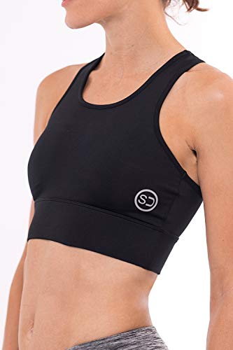 Sundried Sujetador de los Deportes de Cultivos Top para Mujer Camiseta de Entrenamiento Correr Gimnasio Entrenamiento de la Yoga (Negro, M)