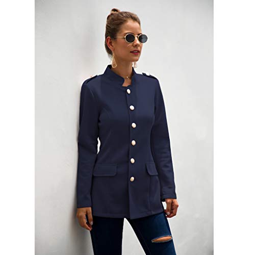 SUNNSEAN Mujeres Blazer Chaqueta Mujer Manga Larga Chaqueta Casual Ocasional Ajustada Chaqueta de Manga Larga con cinturón y Chaqueta de Traje de Solapa (✿Azul Oscuro, XL)