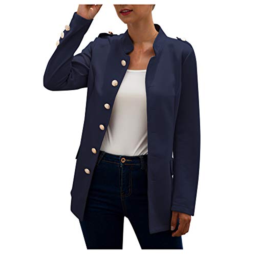 SUNNSEAN Mujeres Blazer Chaqueta Mujer Manga Larga Chaqueta Casual Ocasional Ajustada Chaqueta de Manga Larga con cinturón y Chaqueta de Traje de Solapa (✿Azul Oscuro, XL)