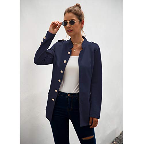 SUNNSEAN Mujeres Blazer Chaqueta Mujer Manga Larga Chaqueta Casual Ocasional Ajustada Chaqueta de Manga Larga con cinturón y Chaqueta de Traje de Solapa (✿Azul Oscuro, XL)