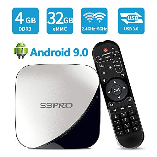 SUNNZO S9 Pro Android 9.0 OS TV Box con Procesador Rockchip 3318,Quad Core de 64 bits 4GB RAM+32GB ROM,WiFi de Doble Banda 2.4GHz+5GHz,USB3.0,4K HD,H.265 (4+32GB)