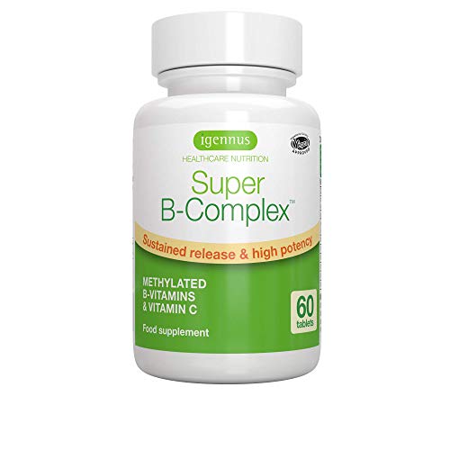Super B-Complex - Complejo vitamínico B de alta concentración, con las 8 vitaminas B esenciales, metiladas y en forma bioactiva, incluso B6 & B12, además de vitamina C, vegan, 60 comprimidos