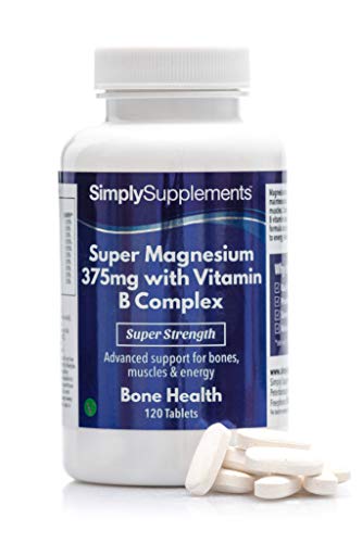 Super Magnesio 375 mg con complejo de vitamina B - 120 Comprimidos - Apto para veganos - 4 meses de suministro - SimplySupplements