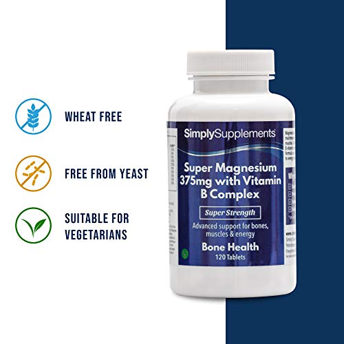 Super Magnesio 375 mg con complejo de vitamina B - 120 Comprimidos - Apto para veganos - 4 meses de suministro - SimplySupplements