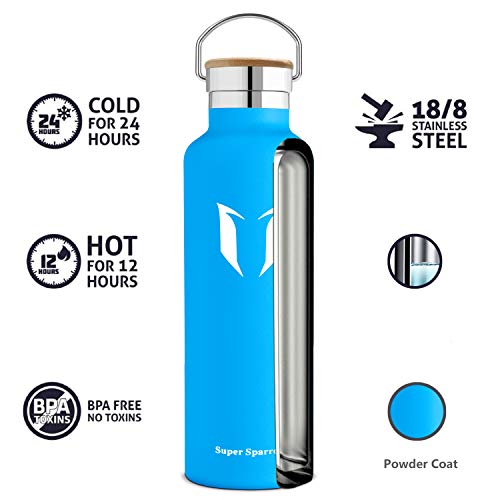 Super Sparrow Botella de Agua aislada al vacío de Acero Inoxidable, diseño de Pared Doble, Boca estándar - 750ml - Eco Friendly & BPA Gratis - para Correr, Gimnasio, Yoga, Ciclismo