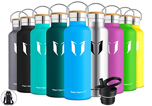 Super Sparrow Botella de Agua aislada al vacío de Acero Inoxidable, diseño de Pared Doble, Boca estándar - 750ml - Eco Friendly & BPA Gratis - para Correr, Gimnasio, Yoga, Ciclismo