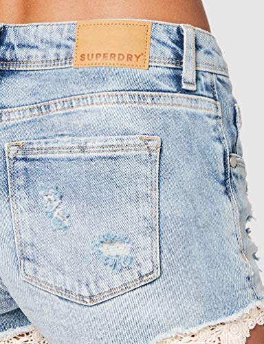 Superdry Lace Hot Short Pantalones Cortos, Azul (Mid Indigo Destroy Js5), 40 (Talla del Fabricante: 28) para Mujer