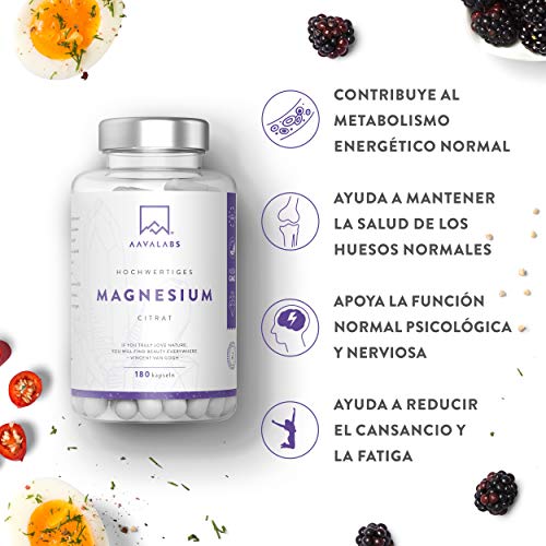 Suplemento de Citrato de Magnesio [ 400 mg ] de AAVALABS - Aumenta Testosterona Energía Rendimiento Deportivo Reduce Cansancio Mejor Sueño Alta Concentración – Vegano - 180 Cápsulas