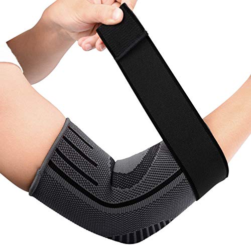 supregear 2 Packs Codo Soporte Brace, Ajustable Nylon Transpirable Elástico Manga del Brazo Codera de Compresión para Golf Tenis Entrenamiento Deportivo Mujeres Hombres (L, Negro)