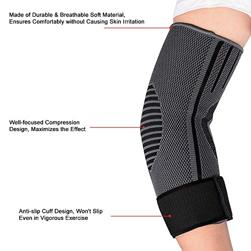 supregear 2 Packs Codo Soporte Brace, Ajustable Nylon Transpirable Elástico Manga del Brazo Codera de Compresión para Golf Tenis Entrenamiento Deportivo Mujeres Hombres (L, Negro)