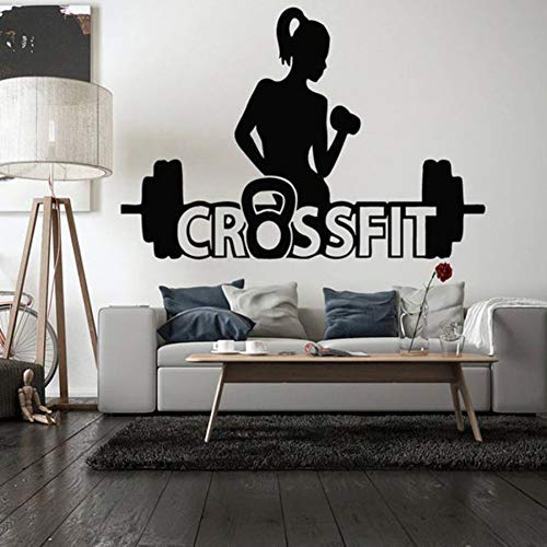 SUPWALS Pegatinas de pared Crossfit Gym Tatuajes De Pared Dormitorio Decoración De Interiores Vinilo Etiqueta De La Pared Motivación Entrenamiento Fitness Deporte Chica Bodybuilding Mural 57X82 Cm