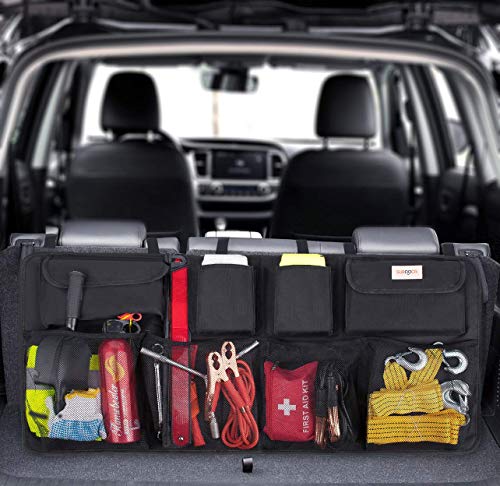 SURDOCA Organizador Coche - 3 Gen [90 * 46 cm de Doble Capacided] Organizador Maletero Coche, Equipado con [Elastic Net & 4 Structura de Varita Mágica] Bolsa Maletero Coche, Bolsa Coche, Negro