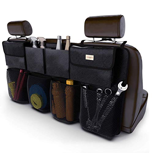 SURDOCA Organizador Coche - 3 Gen [90 * 46 cm de Doble Capacided] Organizador Maletero Coche, Equipado con [Elastic Net & 4 Structura de Varita Mágica] Bolsa Maletero Coche, Bolsa Coche, Negro