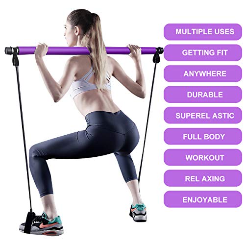 Surplex Kit de Barra de Pilates portátil con Banda de Resistencia, Bodybuilding Yoga Pilates Stick con Foot Loop, Core Strength Fitness Gym para Terapia Física, Estiramiento, Esculpido, Torsión