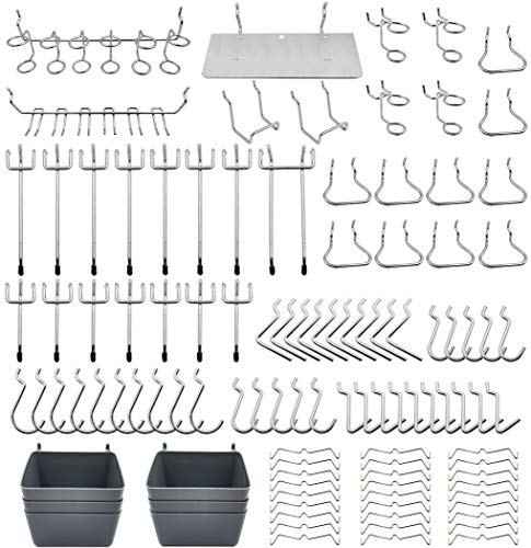 Surtido de ganchos de Pegboard, contenedores de plástico, cerraduras de clavijas, para herramientas de organización, 140 unidades
